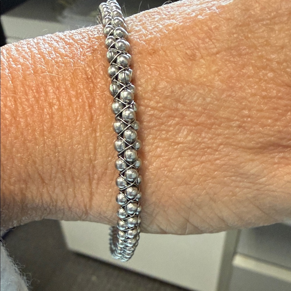 Mignot Faget Halo Bangle Sterling Silver Beaded Braided Bracelet - Silver